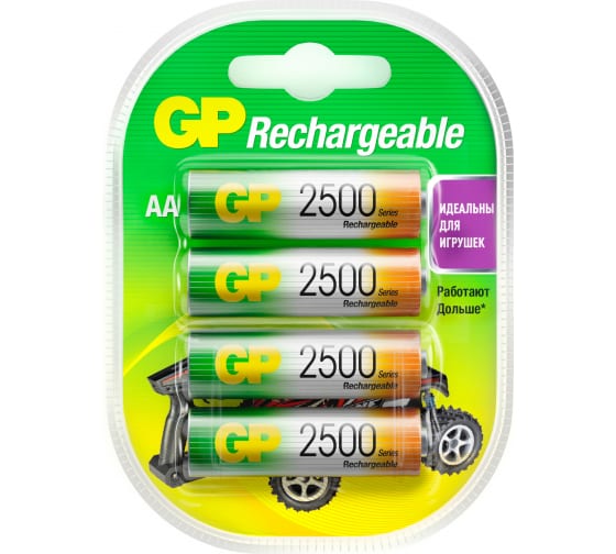 Перезаряжаемые аккумуляторы 250AAHC AA, емкость 2500 мАч 4шт./упак. GP