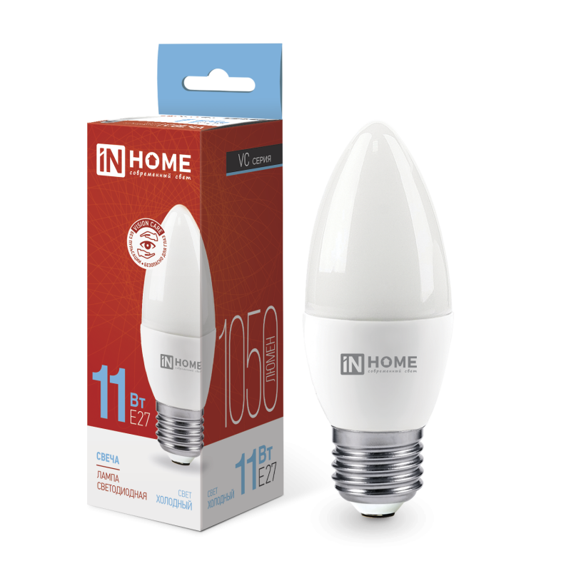 Лампа светодиодная LED-СВЕЧА-VC 11Вт 230В Е27 6500К 1050Лм IN HOME