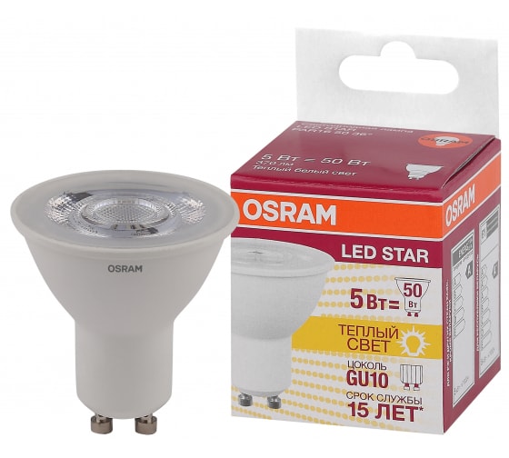 Светодиодная лампа LED STAR PAR16 5Вт GU10 370Лм 3000К OSRAM