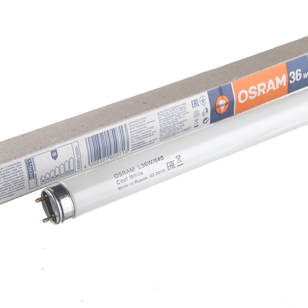Лампа люминисцентная L36W/765 36Вт Т8 6500К G13 смол. OSRAM