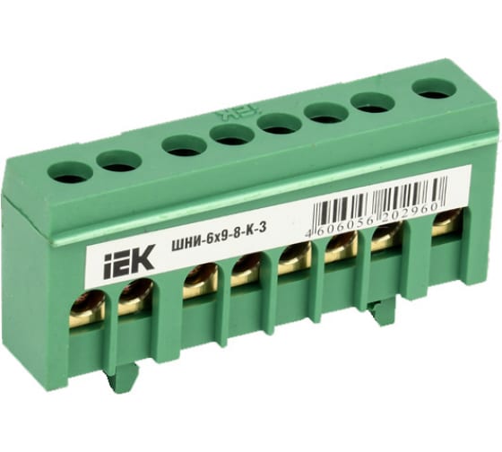 Шина PE "земля" в корп. изол. на DIN-рейку ШНИ-6х9хК-3 зел. IEK