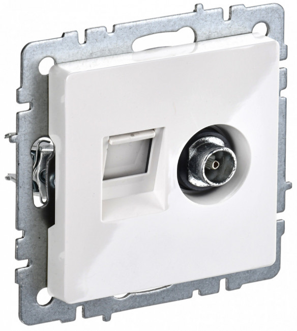 Розетка компьютерная+телевизионная 2-м Brite PTB/PK12-Брб RJ-45 кат. 5Е+TV  бел. IEK