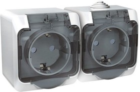 Розетка 2-м ОП Этюд16A IP44 250B с заземл. защ. шторки бел.SE