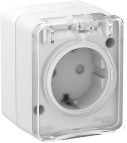 Розетка 1-м ОП AtlasDesign Profi54 16A IP54 250B с заземл. защ. шторки бел. SE